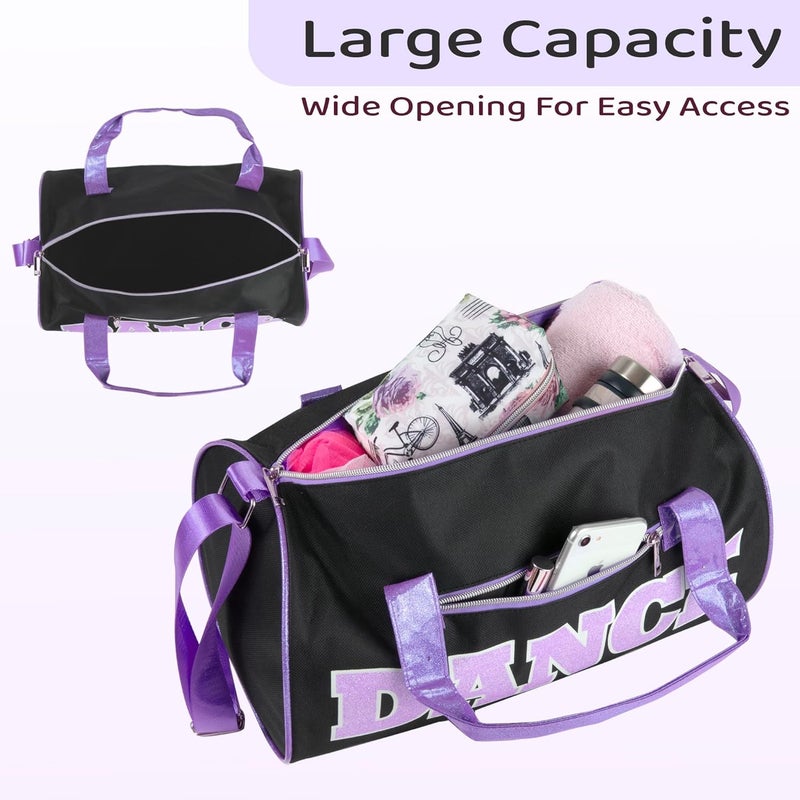MADISON & DAKOTA Dance Duffle Bags for Dancers, Girls, Teens, and Student Athletes, Fun Dance Workout Duffel Bag for Girls and Boys (Black/Purple) - Image 3